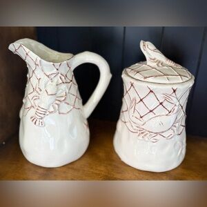 Coastal Lobster Crab Ceramic Pitcher & Lidded Jar Set